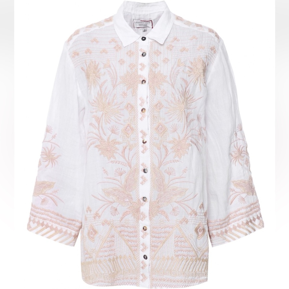 Johnny Was Devere Kimono Sleeve 100% Ramie embroidered button down blous… - Picture 14 of 15